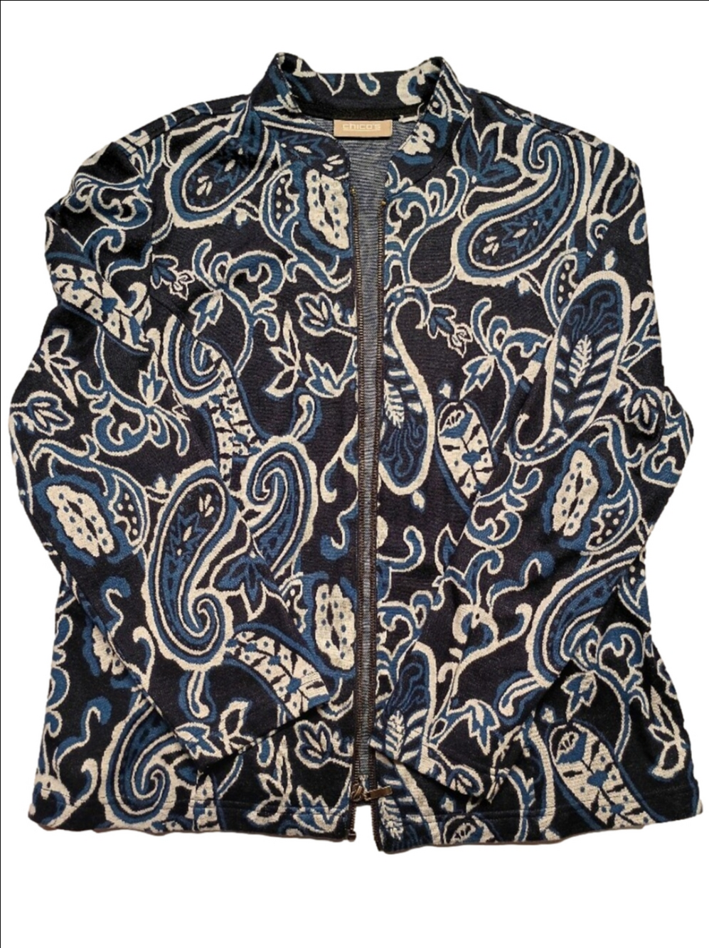 Chico's Navy and White Paisley 2 Pocket Jacket